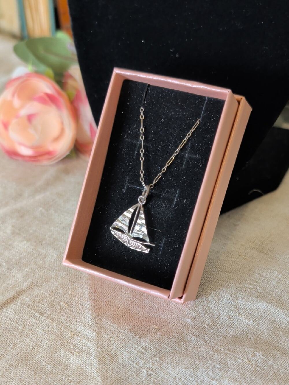 Vintage Sterling Sailboat Pendant  Necklace Coastal Nautical